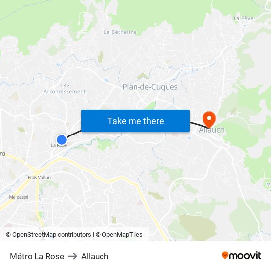 Métro La Rose to Allauch map