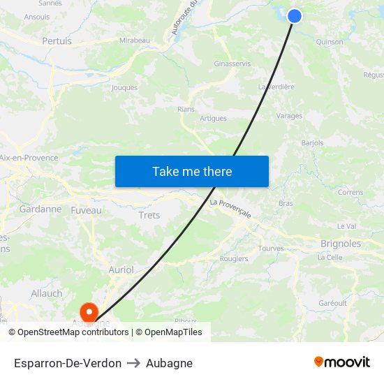 Esparron-De-Verdon to Aubagne map