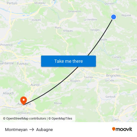 Montmeyan to Aubagne map