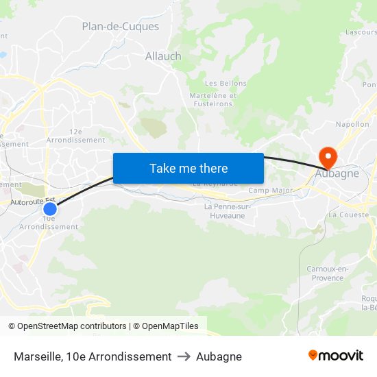 Marseille, 10e Arrondissement to Aubagne map