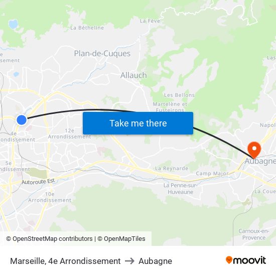 Marseille, 4e Arrondissement to Aubagne map
