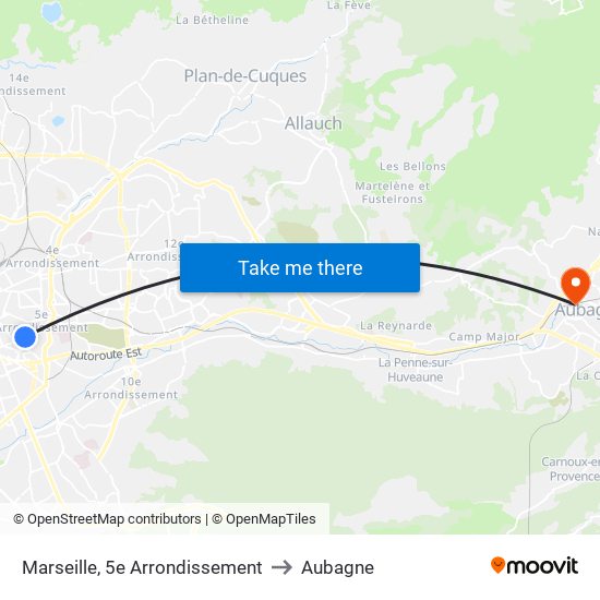 Marseille, 5e Arrondissement to Aubagne map