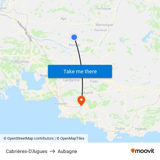 Cabrières-D'Aigues to Aubagne map