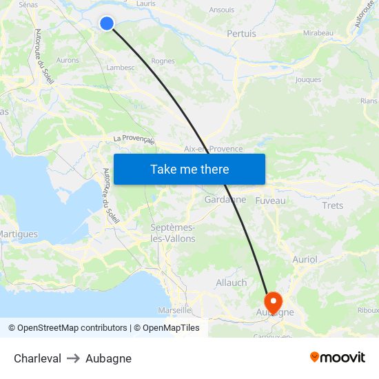 Charleval to Aubagne map