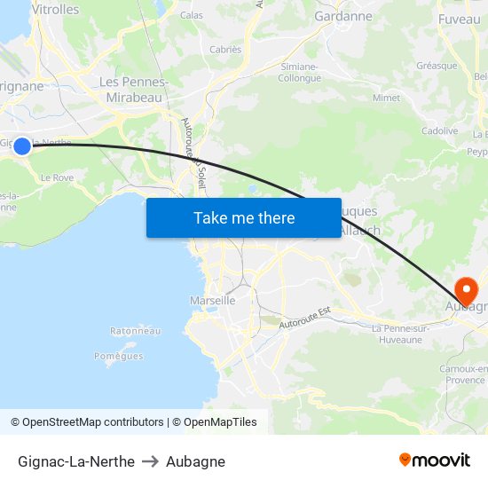 Gignac-La-Nerthe to Aubagne map