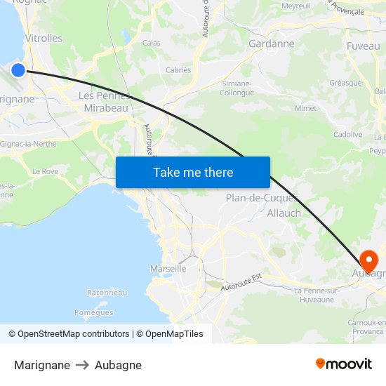 Marignane to Aubagne map