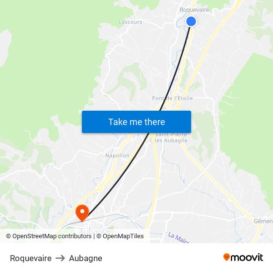 Roquevaire to Aubagne map