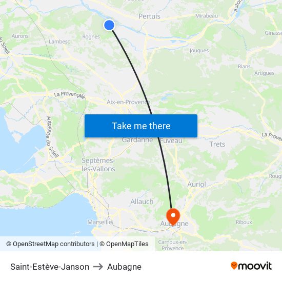 Saint-Estève-Janson to Aubagne map