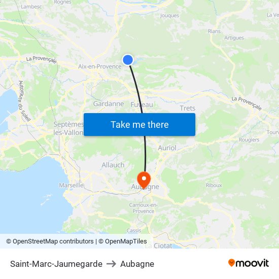 Saint-Marc-Jaumegarde to Aubagne map