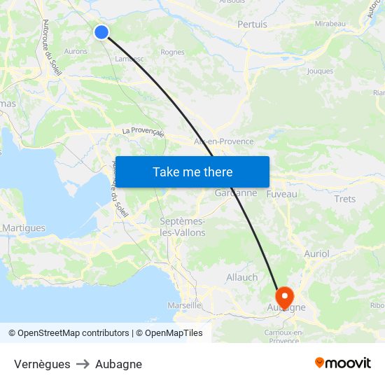 Vernègues to Aubagne map