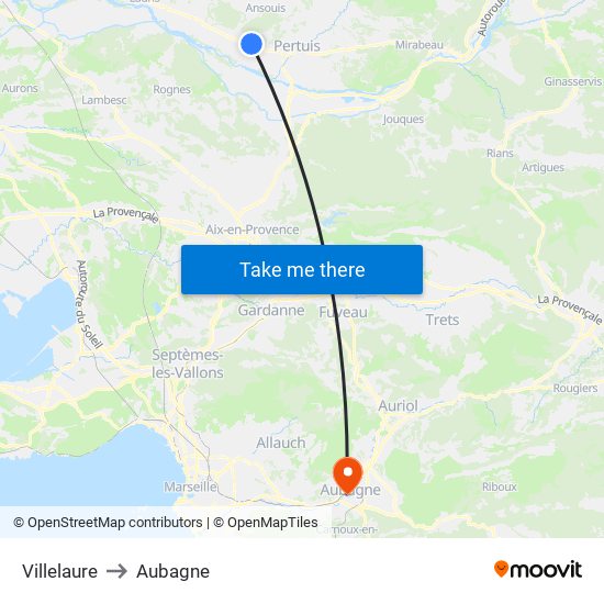 Villelaure to Aubagne map