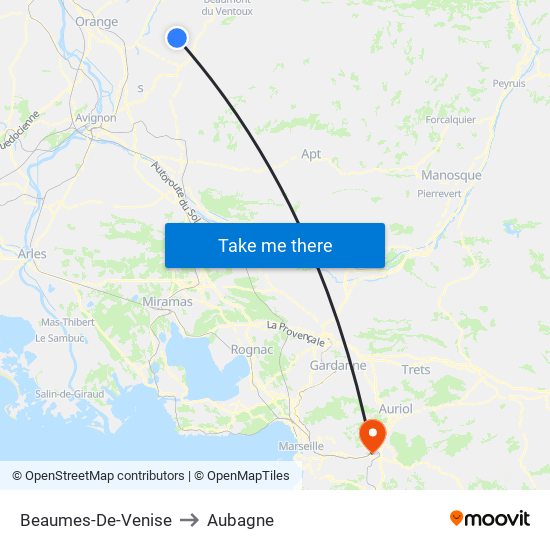 Beaumes-De-Venise to Aubagne map