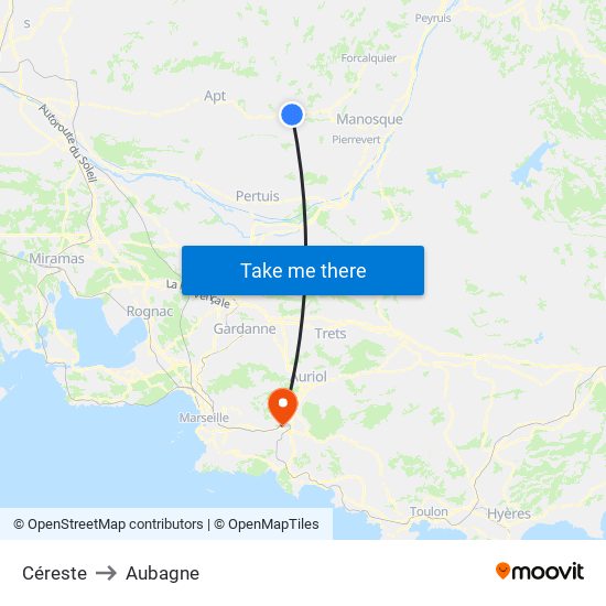 Céreste to Aubagne map