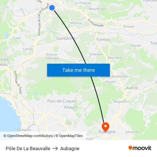 Pôle De La Beauvalle to Aubagne map