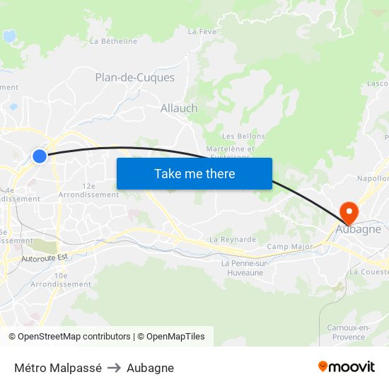 Métro Malpassé to Aubagne map