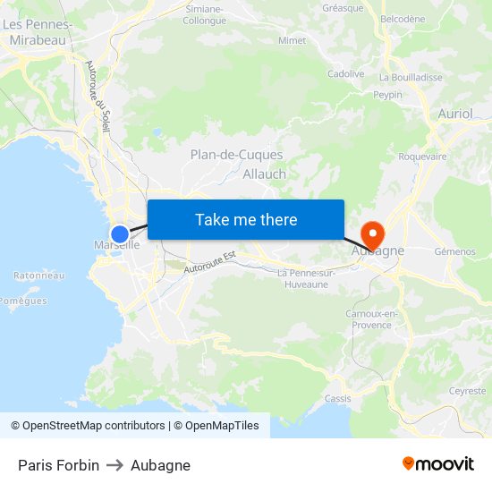 Paris Forbin to Aubagne map