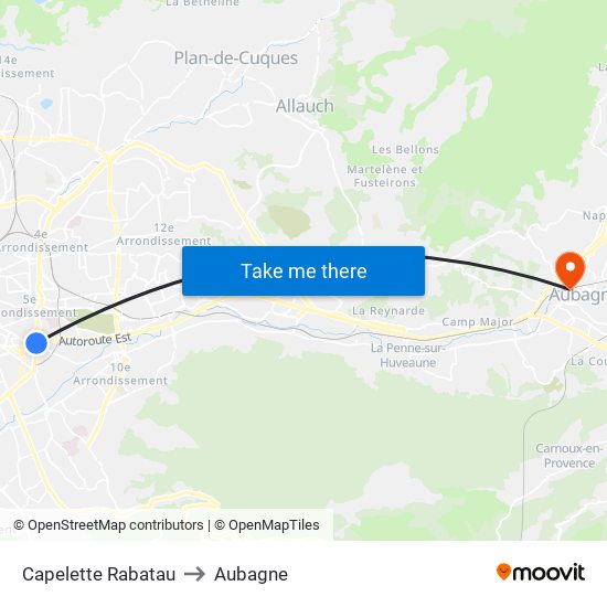 Capelette Rabatau to Aubagne map