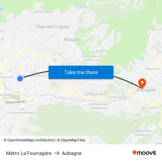 Métro La Fourragère to Aubagne map