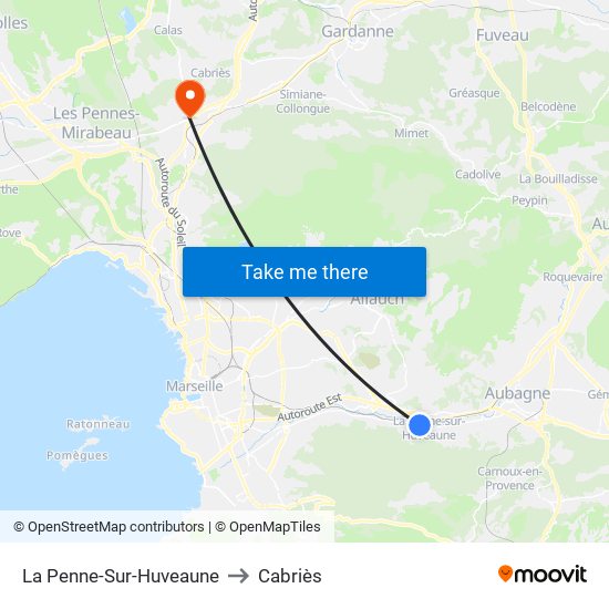 La Penne-Sur-Huveaune to Cabriès map