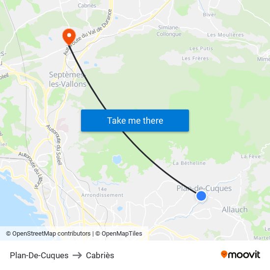 Plan-De-Cuques to Cabriès map