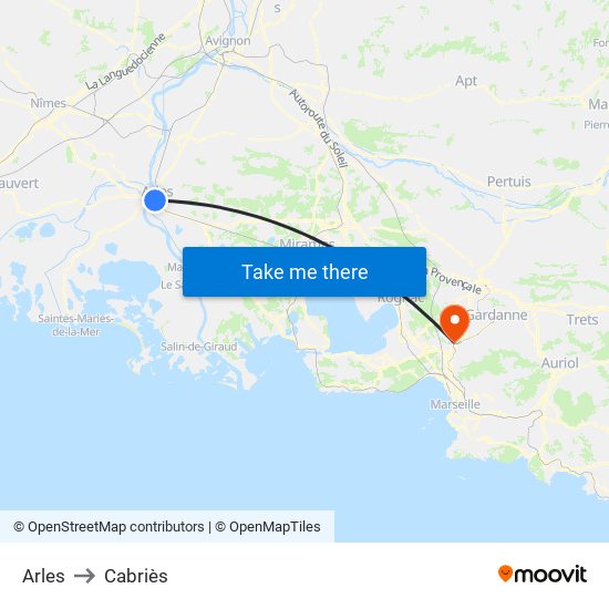 Arles to Cabriès map