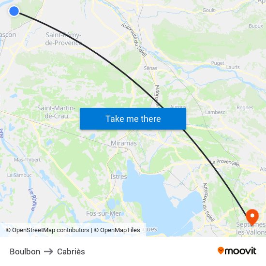Boulbon to Cabriès map