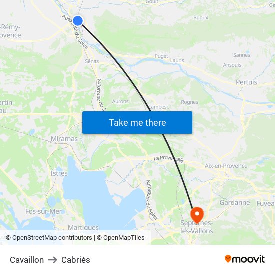 Cavaillon to Cabriès map