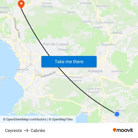 Ceyreste to Cabriès map