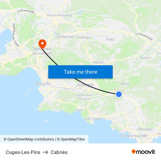 Cuges-Les-Pins to Cabriès map