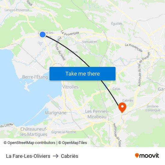 La Fare-Les-Oliviers to Cabriès map