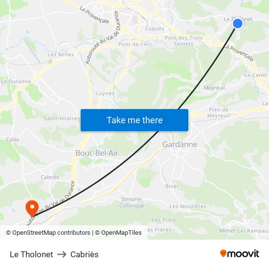 Le Tholonet to Cabriès map