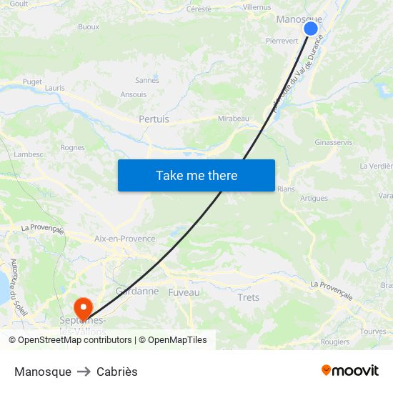 Manosque to Cabriès map