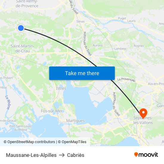 Maussane-Les-Alpilles to Cabriès map