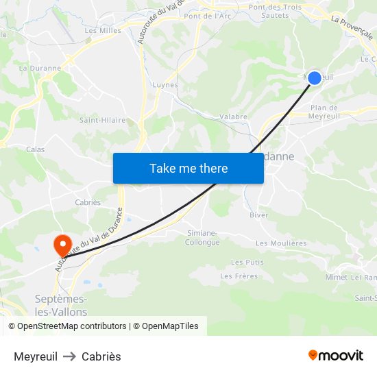 Meyreuil to Cabriès map