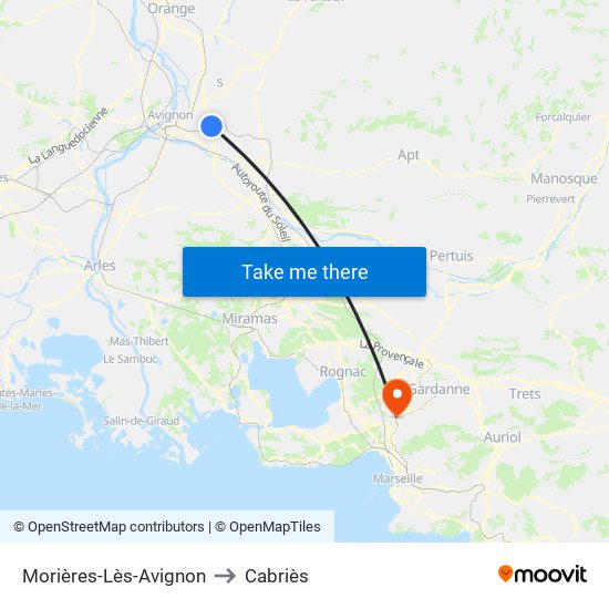 Morières-Lès-Avignon to Cabriès map