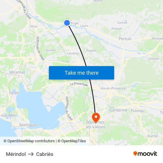 Mérindol to Cabriès map
