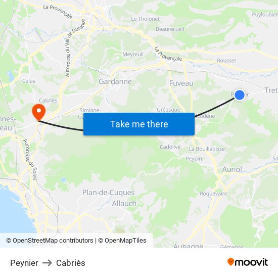 Peynier to Cabriès map