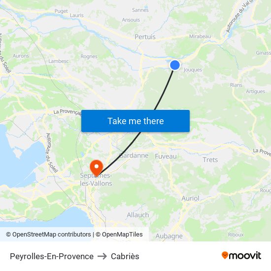 Peyrolles-En-Provence to Cabriès map