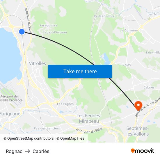 Rognac to Cabriès map