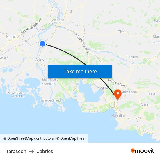 Tarascon to Cabriès map