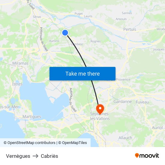 Vernègues to Cabriès map