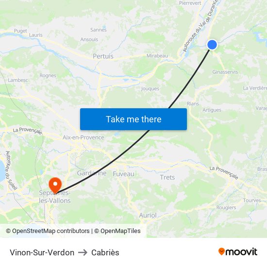 Vinon-Sur-Verdon to Cabriès map