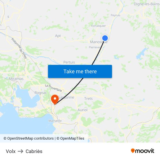 Volx to Cabriès map