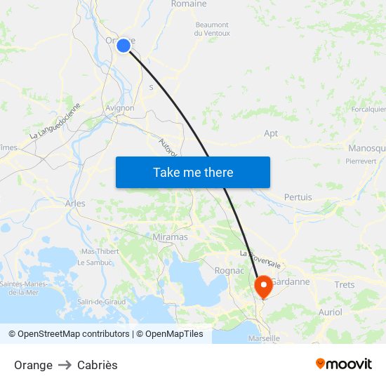 Orange to Cabriès map