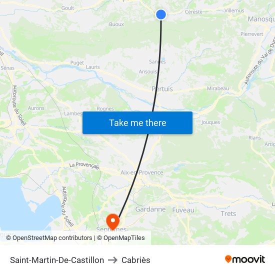 Saint-Martin-De-Castillon to Cabriès map