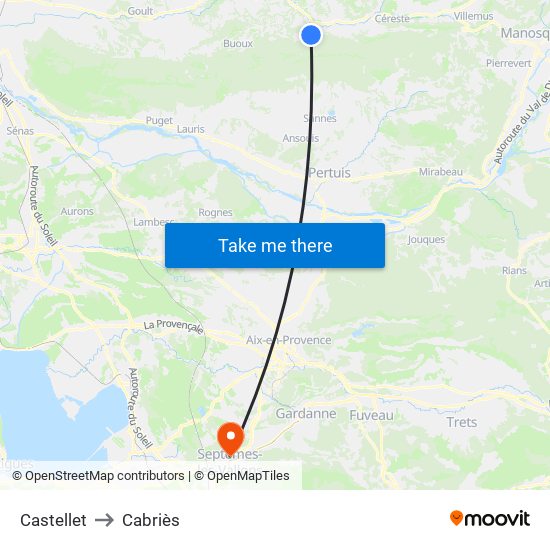 Castellet to Cabriès map