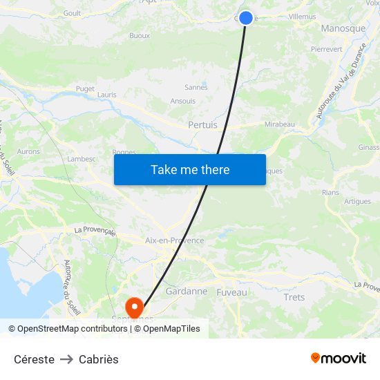 Céreste to Cabriès map