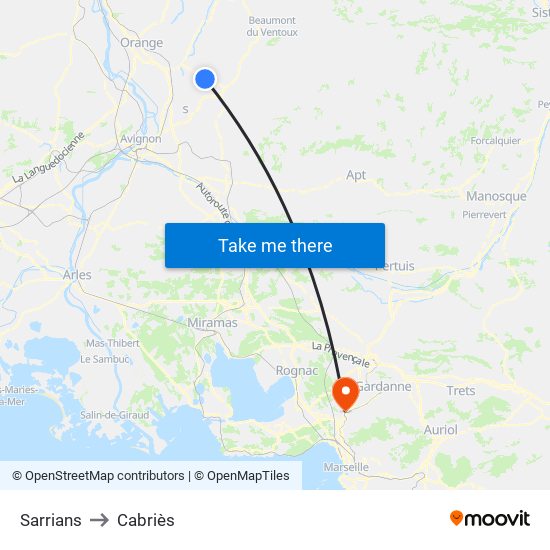 Sarrians to Cabriès map