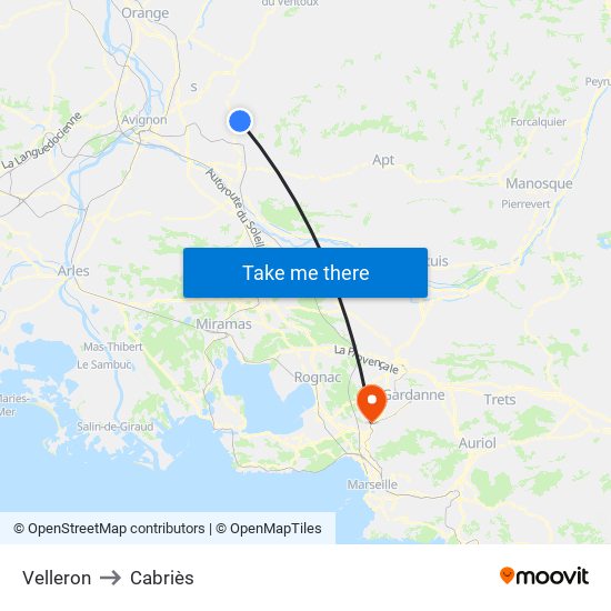 Velleron to Cabriès map