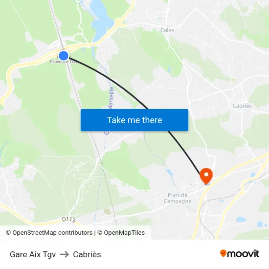Gare Aix Tgv to Cabriès map